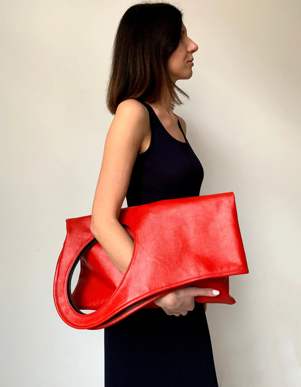 Oversized Clutch i Ægte Læder — Rød