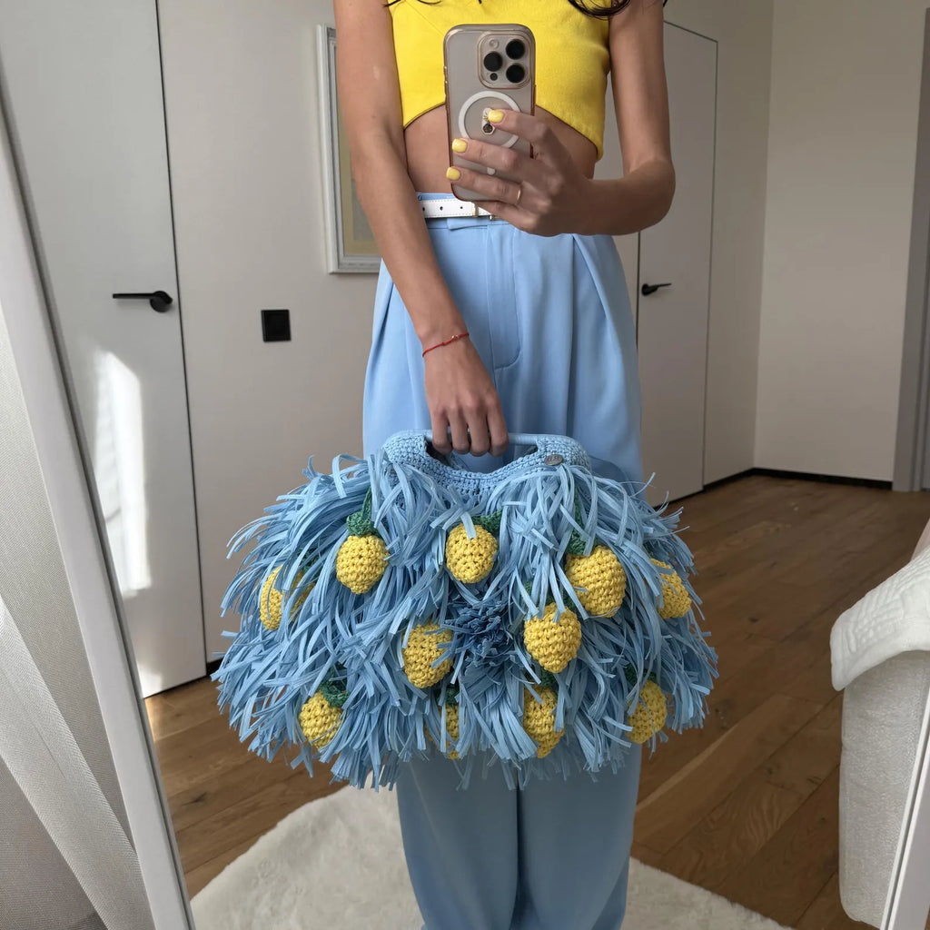 Flettet Raffiataske med Citronmotiv
