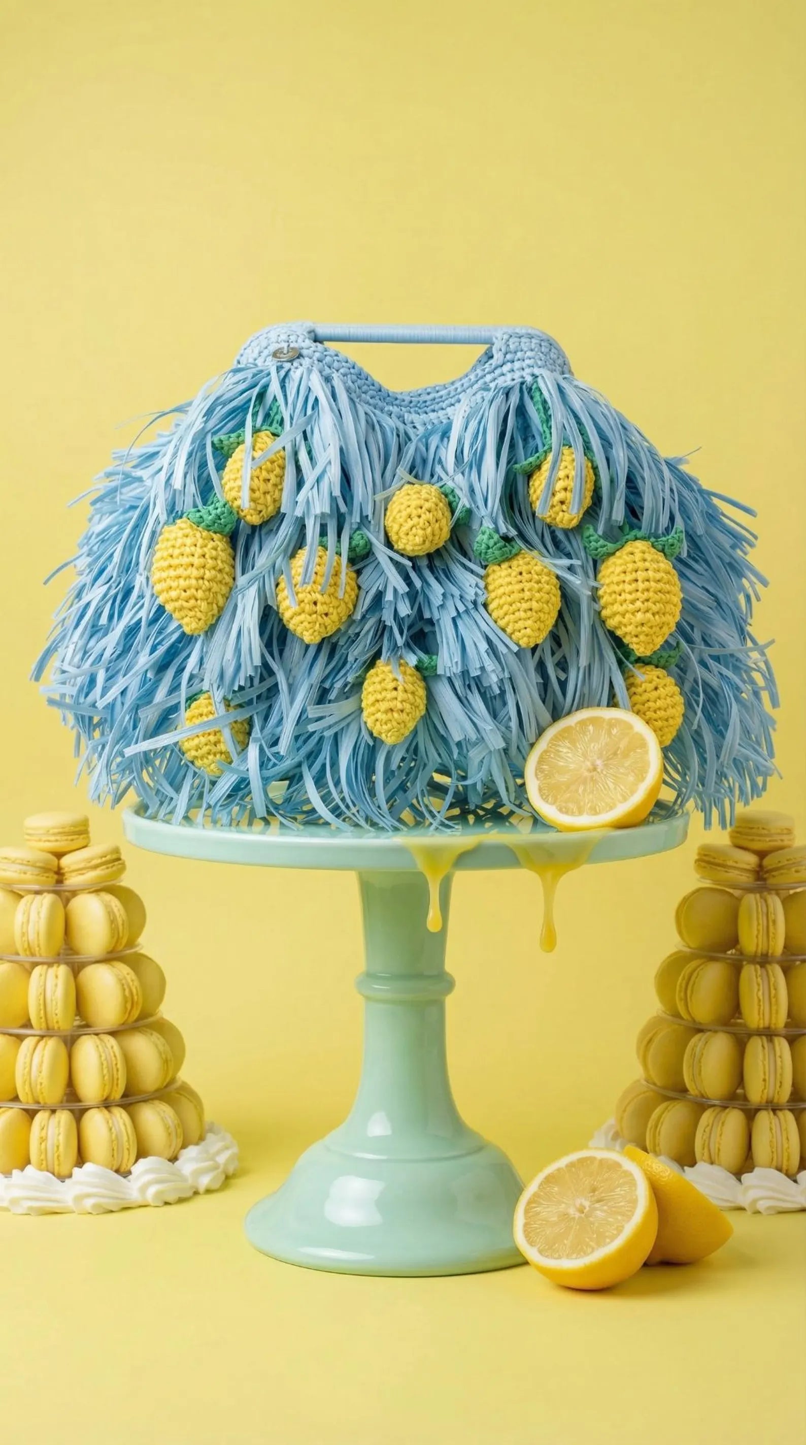 Flettet Raffiataske med Citronmotiv